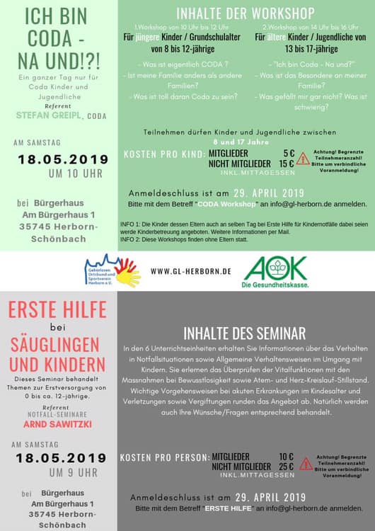 Ich bin CODA – na und!?! – Workshops am 18.05.2019 in Herborn-Schönbach