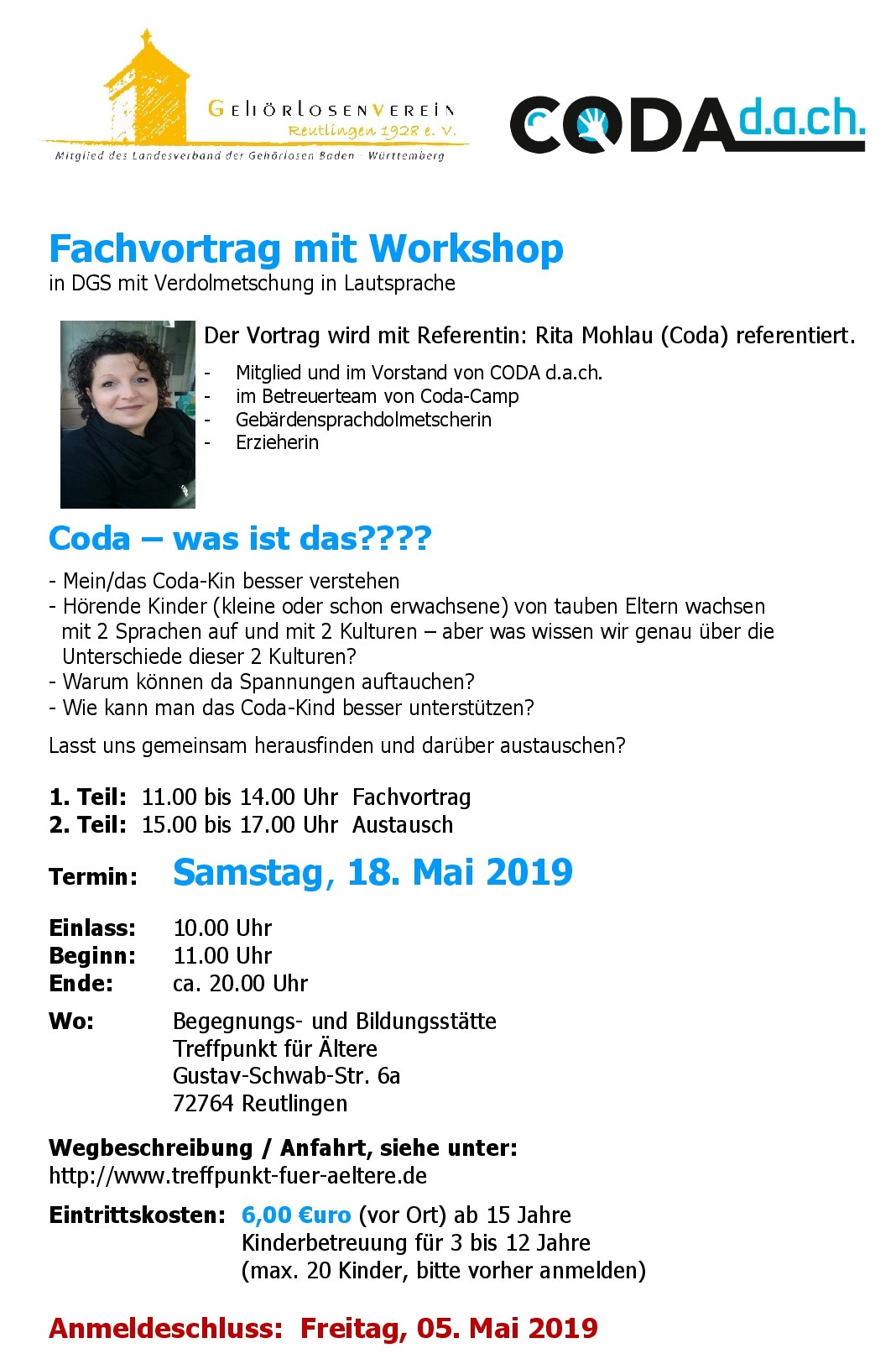 Fachvortrag mit Workshop / CODA in Reutlingen am 18. Mai 2019